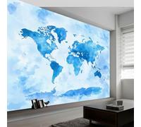 Fotomurales 500 x 280 cm Papel pintado tejido no tejido decorativos Murales Minimalismo Mapa Del Mundo, Moderna Decoración De Pared Sala Cuarto Oficina, Azul