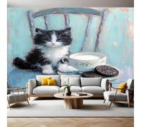 Fotomurales Animal gatito White y negro Papel Tapiz Fotográfico 400x280 cm Tejido No Tejido Decor de la Pared Murales para Salón Dormitorio TV Pared Habitación Niños