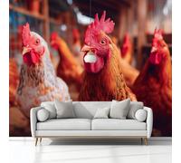 Fotomurales Animales Gallinas 350 x 256 cm Papel Pintado Tejido No Tejido, Marrón Fotomural Papel Tapiz Decorativos, para Dormitorio Salón TV Pared Murales Póster