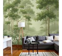 Fotomurales Árboles En Flor Entre La Niebla - 350Anx256Al cm Papel Pintado Seda Decoración de Pared Murales Verde Bosque Onírico Diseno Fotográfico Decorativos Dormitorio Para la Sala