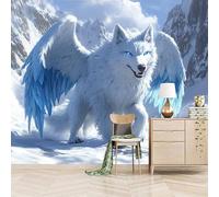 Fotomurales Autoadhesivo 150x105cm Dios Lobo De Alas De Nieve - No Tejido - ExtraíBle Para Despegar Y Pegar - Animales De Ciencia Ficción 3d Tv Fondo Pared Dormitorio Murales Papel Tapiz Moderno