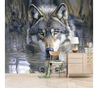 Fotomurales Autoadhesivo 150x105cm Lobo Mirando Al Agua - No Tejido - ExtraíBle Para Despegar Y Pegar - Bestia Salvaje 3d Tv Fondo Pared Dormitorio Murales Papel Tapiz Moderno