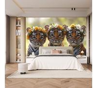 Fotomurales Autoadhesivo 150x105cm Tigre Con Guirnalda - No Tejido - ExtraíBle Para Despegar Y Pegar - Estilo Lindo Y Divertido 3d Tv Fondo Pared Dormitorio Murales Papel Tapiz Moderno