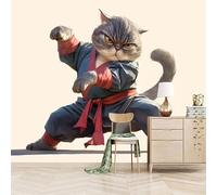 Fotomurales Autoadhesivo 150x105cm Un Gato Que Sabe Kung Fu - No Tejido - ExtraíBle Para Despegar Y Pegar - Dibujo De Dibujos Animados 3d Tv Fondo Pared Dormitorio Murales Papel Tapiz Moderno