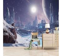 Fotomurales Autoadhesivo 200x140cm Ciudad De La Civilización Cósmica - No Tejido - ExtraíBle Para Despegar Y Pegar - Estilo Futurista De Ciencia Ficción 3d Tv Fondo Pared Dormitorio Murales Papel