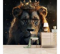 Fotomurales Autoadhesivo 200x140cm León Con Corona - No Tejido - ExtraíBle Para Despegar Y Pegar - Bestia 3d Tv Fondo Pared Dormitorio Murales Papel Tapiz Moderno