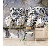 Fotomurales Autoadhesivo 200x140cm Leopardo De Las Nieves, Bestia Salvaje - No Tejido - ExtraíBle Para Despegar Y Pegar - Estilo De Realismo Animal 3d Tv Fondo Pared Dormitorio Murales Papel