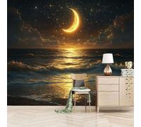 Fotomurales Autoadhesivo 200x140cm Olas Rompiendo En La Playa - No Tejido - ExtraíBle Para Despegar Y Pegar - Vista Nocturna De Ensueño Junto Al Mar 3d Tv Fondo Pared Dormitorio Murales Papel