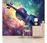 Fotomurales Autoadhesivo 200x140cm Violín Y Nebulosa Colorida - No Tejido - ExtraíBle Para Despegar Y Pegar - Estilo De Arte Abstracto 3d Tv Fondo Pared Dormitorio Murales Papel Tapiz Moderno
