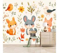 Fotomurales Autoadhesivo 250x175cm Pájaros Ardillas Flores - No Tejido - ExtraíBle Para Despegar Y Pegar - Animales De Dibujos Animados 3d Tv Fondo Pared Dormitorio Murales Papel Tapiz Moderno