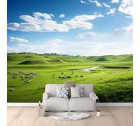 Fotomurales Autoadhesivo 300x210cm Cielo Azul Y Nubes Blancas Con Ganado-No Tejido-ExtraíBle Para Despegar Y Pegar-Hermoso Paisaje Natural 3d Tv Fondo Pared Dormitorio Murales Papel Tapiz Moderno