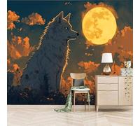 Fotomurales Autoadhesivo 300x210cm Ilustración De Un Lobo Bajo La Luz De La Luna - No Tejido - ExtraíBle Para Despegar Y Pegar - Animal 3d Tv Fondo Pared Dormitorio Murales Papel Tapiz Moderno