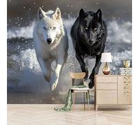 Fotomurales Autoadhesivo 300x210cm Lobo Salvaje Corriendo En Blanco Y Negro - No Tejido - ExtraíBle Para Despegar Y Pegar - Bestia 3d Tv Fondo Pared Dormitorio Murales Papel Tapiz Moderno