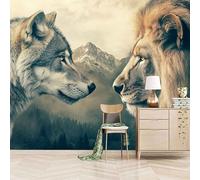 Fotomurales Autoadhesivo 300x256cm Lobo Salvaje León Montaña Río - No Tejido - ExtraíBle Para Despegar Y Pegar - Animales Y Bestias 3d Tv Fondo Pared Dormitorio Murales Papel Tapiz Moderno