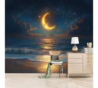Fotomurales Autoadhesivo 300x256cm Tranquila Escena Nocturna Junto Al Mar - No Tejido - ExtraíBle Para Despegar Y Pegar - Playa De La Media Luna En El Mar 3d Tv Fondo Pared Dormitorio Murales Papel