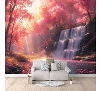 Fotomurales Autoadhesivo 366x256cm Bosque De Ensueño, Cascada Rosa - No Tejido - ExtraíBle Para Despegar Y Pegar - Romántico Y Tranquilo 3d Tv Fondo Pared Dormitorio Murales Papel Tapiz Moderno