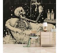 Fotomurales Autoadhesivo 366x256cm Calavera Tomando Un Baño - No Tejido - ExtraíBle Para Despegar Y Pegar - Creatividad En El Estilo De Vida 3d Tv Fondo Pared Dormitorio Murales Papel Tapiz Moderno