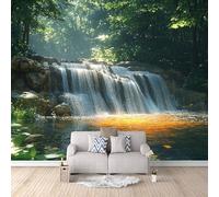 Fotomurales Autoadhesivo 366x256cm Piscina De Cascada Clara En El Bosque - No Tejido - ExtraíBle Para Despegar Y Pegar - Paisajes Naturales 3d Tv Fondo Pared Dormitorio Murales Papel Tapiz Moderno