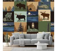 Fotomurales Aventura al aire libre Bosque Paisaje Alce Papel Tapiz Moderno 250 x 175 cm Papel pintado tejido no tejido coración Pared corativos Sala Living Oficina Dormitorio Azul Verde