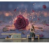Fotomurales Balas De Rosas - 350Anx256Al cm Papel Pintado Seda Decoración de Pared Murales Rojo oscuro Sueños Diseno Fotográfico Decorativos Dormitorio Para la Sala
