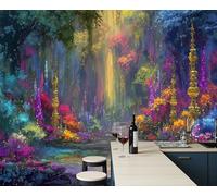 Fotomurales Bosque Arcoíris Fantasía 250X175Cm Papel Pintado Decoración De Pared Plantas Abstractas, Murales Póster Verde Oscuro Efecto 3D, Fotográfico Murales Para Dormitorio Salón Tv Pared