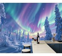 Fotomurales Bosque De Auroras Invernales 450X315Cm Papel Pintado Decoración De Pared Paisaje De Ensueño, Murales Póster Azul Profundo Efecto 3D, Fotográfico Murales Para Dormitorio Salón Tv Pared