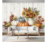 Fotomurales Calabaza Girasol - 250Anx175Al cm Papel Pintado Seda Decoración de Pared Murales Blanco anaranjado Acuarela Otoño Diseno Fotográfico Decorativos Dormitorio Para la Sala