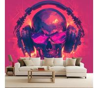 Fotomurales Calaveras Gafas Sol Auriculares Fotográfico Papel Pintado Pared Dormitorio 450x315 cm Murales 3D Moderno Mate Tejido no Tejido Foto Mural Para Habitación infantil Salon Decoración