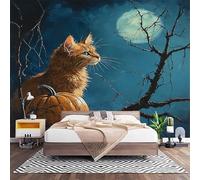 Fotomurales Decorativos Azul Oscuro Papel Pintado Pared 200x140 cm Pintura Al óLeo de Gato Animal Papel Pintado Tejido No Tejido Decoración de Pared, Salones, Habitaciones Moderna Fotográfico