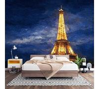 Fotomurales Decorativos Azul Papel Pintado Pared 200x140 cm Pintura Al óLeo de La Torre Eiffel Papel Pintado Tejido No Tejido Decoración de Pared, Salones, Habitaciones Moderna Fotográfico