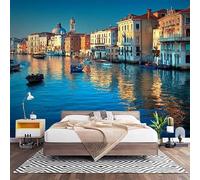 Fotomurales Decorativos Azul Papel Pintado Pared 400x280 cm Paisaje de La Ciudad AcuáTica de Venecia Papel Pintado Tejido No Tejido Decoración de Pared, Salones, Habitaciones Moderna Fotográfico