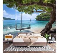 Fotomurales Decorativos Columpio Paisaje Costero Papel Pintado Pared 250x175 cm Naturaleza Papel Pintado Tejido No Tejido Decoración de Pared, Salones, Habitaciones Moderna Fotográfico