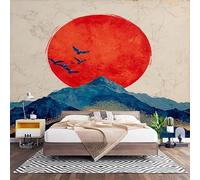 Fotomurales Decorativos Cordillera Del Sol Rojo Al Estilo JaponéS Papel Pintado Pared 350x256 cm Sencillez Papel Pintado Tejido No Tejido Decoración de Pared, Salones, Habitaciones Moderna Fotográfico