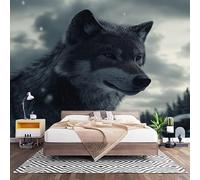 Fotomurales Decorativos Lobo Gris Animal Papel Pintado Pared 450x315 cm Gris Papel Pintado Tejido No Tejido Decoración de Pared, Salones, Habitaciones Moderna Fotográfico