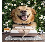 Fotomurales Decorativos Margarita Blanca Papel Pintado Pared 250x175 cm Lindo PatróN de Golden Retriever Papel Pintado Tejido No Tejido Decoración de Pared, Salones, Habitaciones Moderna Fotográfico