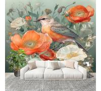 Fotomurales Decorativos Pared 3D 3d Flores PáJaros Papel tapiz Fotográfico Grande Extraíble 250X175 Cm Verde Papel Pintado Moderno de lujo, Murales Interiores, Mural Stickers