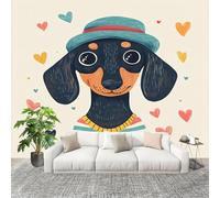 Fotomurales Decorativos Pared 3D Animado Creativo Un Perro Salchicha Papel tapiz Fotográfico Grande Extraíble 300X210 Cm Beige Papel Pintado Moderno de lujo, Murales Interiores, Mural Stickers