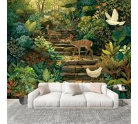Fotomurales Decorativos Pared 3D Animales Y Flores Del Bosque Papel tapiz Fotográfico Grande Extraíble 250X175 Cm Verde Papel Pintado Moderno de lujo, Murales Interiores, Mural Stickers