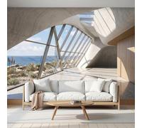Fotomurales Decorativos Pared 3D, Arquitectura Costera Vista Minimalista Desde Ventana Póster Papel Tapiz Decorativos Murales Impresión HD Ecológica Foto Artísticos Sofá Pintura, 200Anx140Al cm