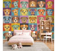 Fotomurales Decorativos Pared 3D, Cabeza Perro Cuadrícula Dibujos Animados Minimalistas Póster Papel Tapiz Decorativos Murales Impresión HD Ecológica Foto Artísticos Sofá Pintura, 250Anx175Al cm