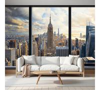 Fotomurales Decorativos Pared 3D, Ciudad De Nueva York Vista De La Ventana Póster Papel Tapiz Decorativos Murales Impresión HD Ecológica Foto Artísticos Sofá Pintura, 450Anx315Al cm