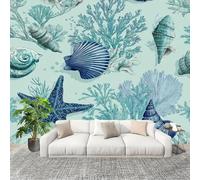 Fotomurales Decorativos Pared 3D Conchas Marinas En El Mundo Submarino Papel tapiz Fotográfico Grande Extraíble 400X280 Cm Azul Papel Pintado Moderno de lujo, Murales Interiores, Mural Stickers