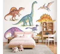 Fotomurales Decorativos Pared 3D, Dinosaurio En Acuarela Diversión Infantil Póster Papel Tapiz Decorativos Murales Impresión HD Ecológica Foto Artísticos Sofá Pintura, 350Anx256Al cm