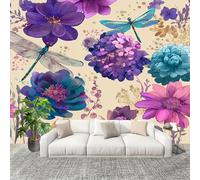 Fotomurales Decorativos Pared 3D Estampado Floral De LibéLula Papel tapiz Fotográfico Grande Extraíble 200X140 Cm Viola Papel Pintado Moderno de lujo, Murales Interiores, Mural Stickers