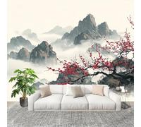 Fotomurales Decorativos Pared 3D Estilo ChinoPintura Con Tinta Papel tapiz Fotográfico Grande Extraíble 250X175 Cm Blanco GrisáCeo Papel Pintado Moderno de lujo, Murales Interiores, Mural Stickers