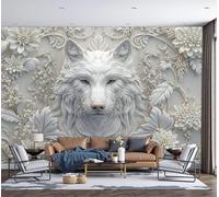 Fotomurales Decorativos Pared 3D, Flores De Lobo Blancas Decoración En Relieve Póster Papel Tapiz Decorativos Murales Impresión HD Ecológica Foto Artísticos Sofá Pintura, 350Anx256Al cm