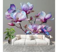 Fotomurales Decorativos Pared 3D Hermosas Mariposas Y Flores Papel tapiz Fotográfico Grande Extraíble 250X175 Cm Púrpura Papel Pintado Moderno de lujo, Murales Interiores, Mural Stickers