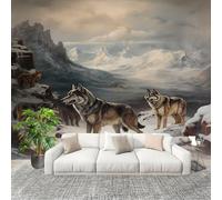 Fotomurales Decorativos Pared 3D Manadas De Lobos Pinturas Al óLeo Papel tapiz Fotográfico Grande Extraíble 250X175 Cm Gris Papel Pintado Moderno de lujo, Murales Interiores, Mural Stickers