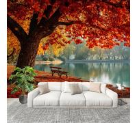 Fotomurales Decorativos Pared 3D Naturaleza Vista Al Lago Arces. Papel tapiz Fotográfico Grande Extraíble 350X256 Cm Rojo Anaranjado Papel Pintado Moderno de lujo, Murales Interiores, Mural Stickers