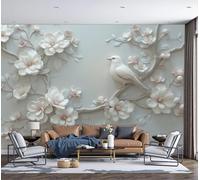 Fotomurales Decorativos Pared 3D, Pequeños Pájaros Flores De Magnolia Flores En Relieve Póster Papel Tapiz Decorativos Murales Impresión HD Ecológica Foto Artísticos Sofá Pintura, 300Anx210Al cm